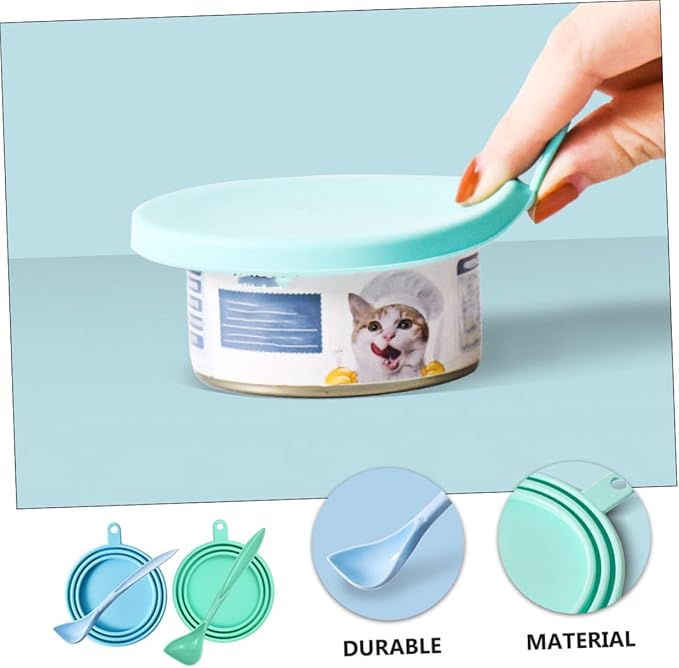 KESYOO 4pcs Pet Food Can Covers with Feeding Spoons Food-grade Silicone Seal Lids for Dog Cat Food Cans Reusable Airtight Sealers Dishwasher Safe Freshness Preserving