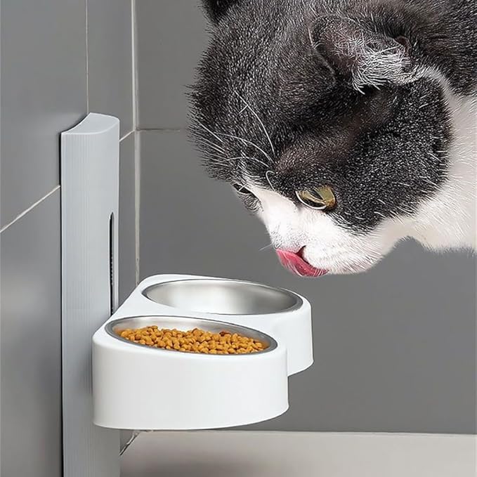 Detachable Cats Watering Eatting Bowl Double Bowl Pet Bowl Wall Mounted Bowl for Dog Watering Feeding Bowl