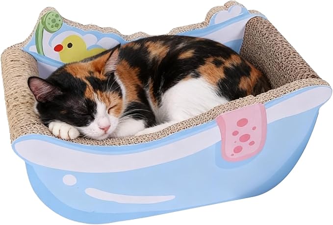 Cat Nest Bed, Cute Bathtub Style Cardboard Lounge, Small Corrugated Paper Cat House with Built in Scratch Board, Play Area for Kitten Puppy Small Dog, Indoor Pet Furniture Living Room Balcony