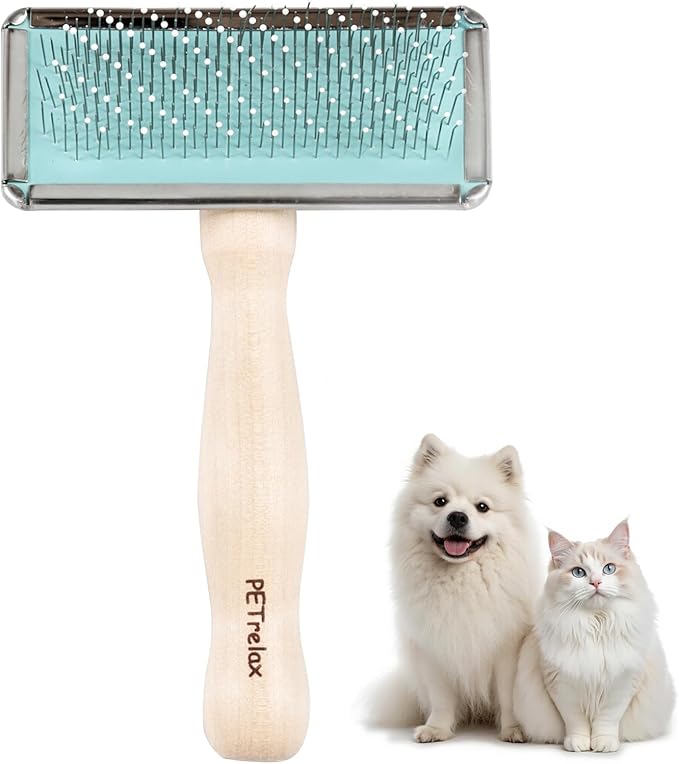 Dog Brush for Long haired Dogs & Cat,Grooming Brush for Shedding, Dematting, Bath, for Short Hair, Poodles, Indoor Cats, pin Brushes for Dog Grooming,Wooden Handle,Wooden Dog Brush