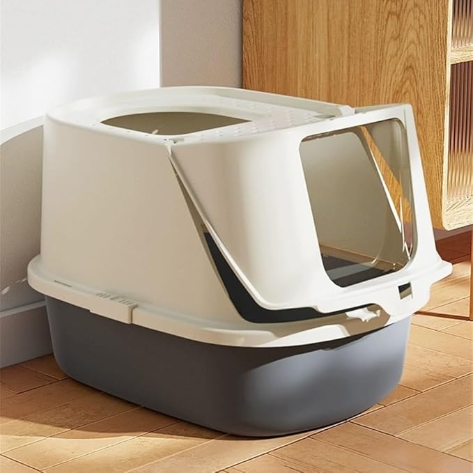 Pet Supplies, Cat Litter Box with Scoop,Enclosed Design for Large Cats, Easy Clean(Gray)