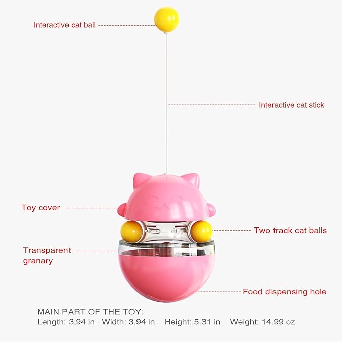 Interactive Cat Toy for Indoor Cats Wobble Treat Dispenser Ball Kitten Food Dispenser & Puzzle Feeder Balls & Enrichment Toys & Mental Stimulation Interactive Brain Game (Pink)