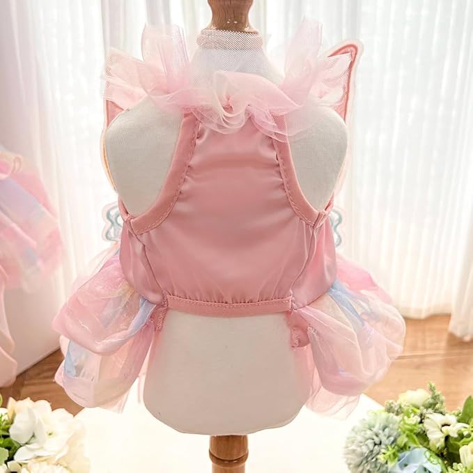 Dog Cute Rainbow Butterfly Dresses Cat Princess Dresses Pet Wedding Dresses Suitable for Corgis Teddy Dogs French Bulldog (Ribbon Butterfly Skirt,L)
