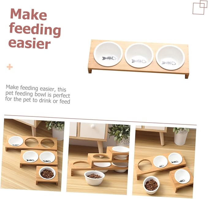 1set Elevated Ceramic Cat Bowl with Stand Convenient Multi-Function Feeding and Watering for Cats and Kittens Easy to Wear-Resistant Design