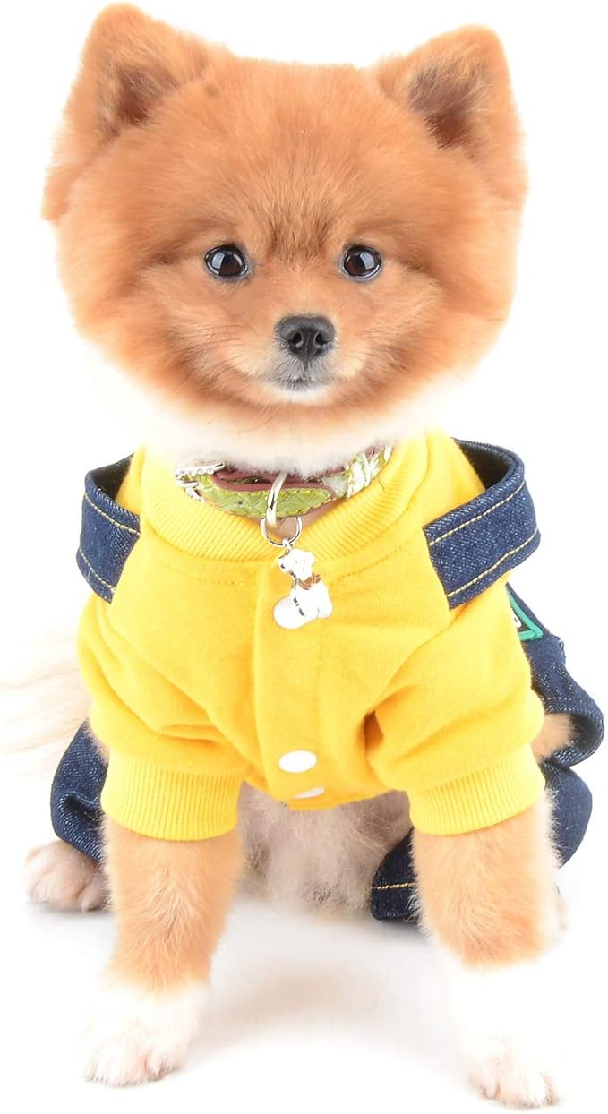 Dog Outfits for Small Dogs Boy Girl Spring Shirts Denim Bib Pants 2 Pockets Jumpsuits One Piece Apparel for Cats Puppies Chihuahua Clothes Adorable Overall for Medium Pet 4 legs Autumn Yellow S