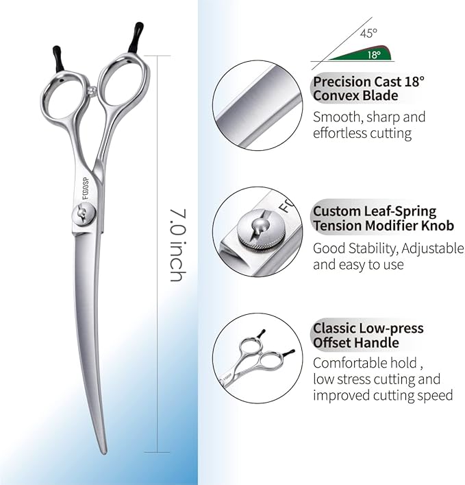38 Degree Professional Curved Scissors for Dog Grooming 7.0” Japan VG10 Alloy Steel Downward Curved Grooming Shears for Face Right Handed(7.0 inch)