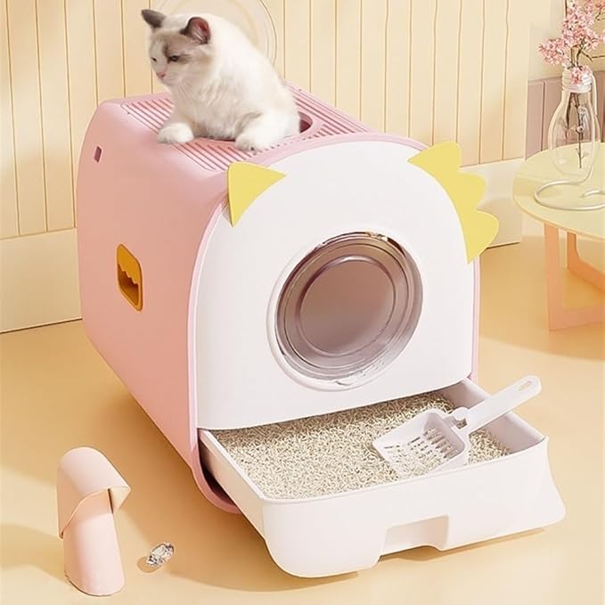 Pet Supplies, Oversized Cat Litter Box with High Sides, Semi-Closed Design Portable Pet Tray(Green)