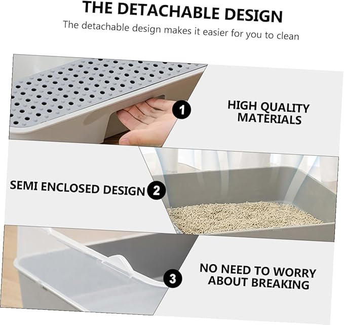 Luxshiny Detachable Small Gray Cat Litter Pan Potty with Anti-Splashing Design Plastic Half-Enclosed Cat Toilet for Kitten Housebreaking