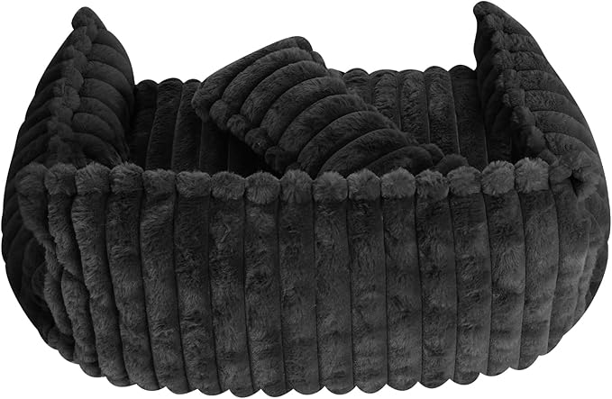 Plush Pet Couch, Soft Cat Bed with Bolster, Comfortable Pet Sofa for Indoor Lounging, Washable Cover, Large Size, Perfect for Medium to Large Breeds (Dark Grey)