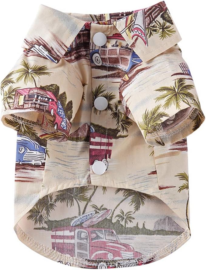 Tangpan Hawaiian Beach Coconut Tree Print Dog Shirt Summer Camp Shirt Clothes (M-14#, Champagne)