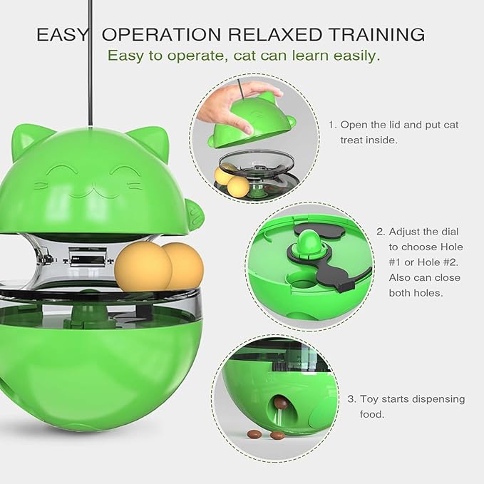 Interactive Cat Toy for Indoor Cats Wobble KittenTreat Dispensing Ball Food Dispenser Puzzle Slow Feeder Balls Kitty Stimulating Indoor Interactive Brain Game Toys Gift (Green)
