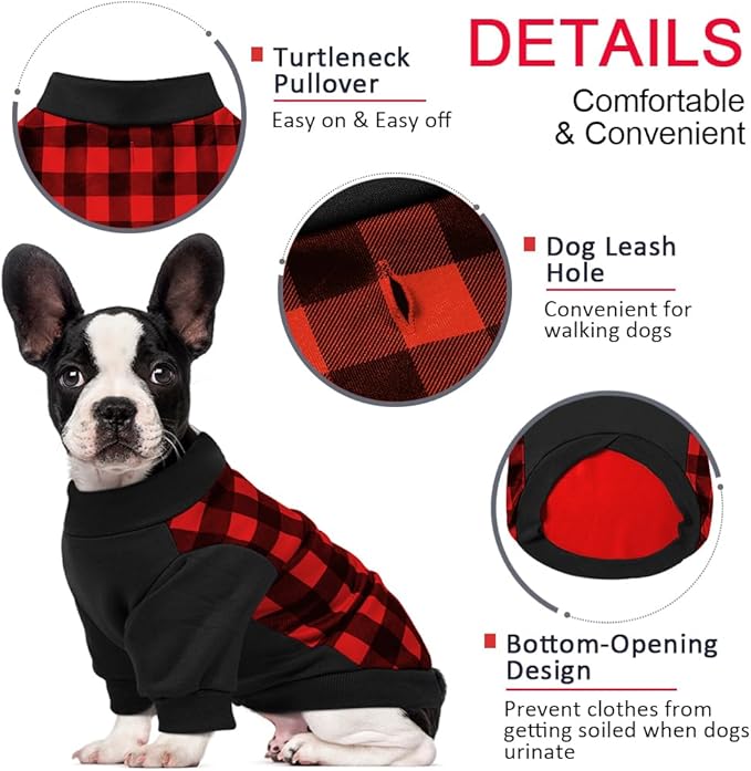 Ugly Christmas Dog Sweater – Soft & Warm Turtleneck Dog Outfit with Leash Hole, Cold-Weather Coat for Dogs & Cats, Perfect for Christmas (Red & Black, X-Large)