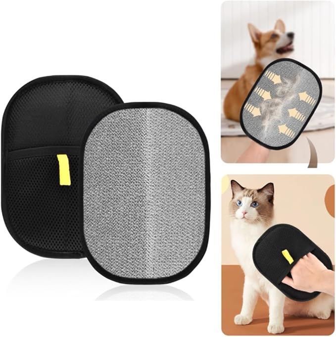 Kakalote 2pcs Pet Grooming Gloves, Pet Hair Remover Tool Cat & Dog Grooming Gloves for Shedding, Washing, Deshedding(Black)