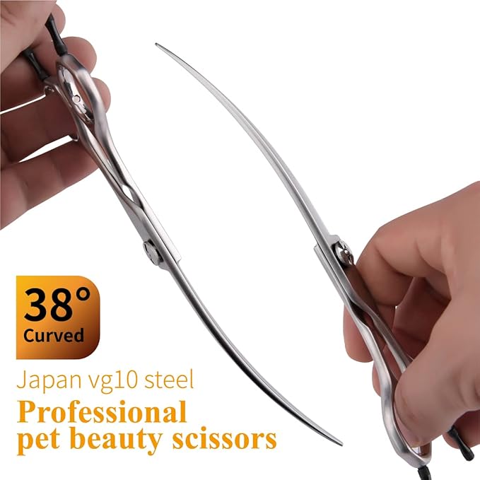 38 Degree Curved Scissors for Dog Grooming 6.5” Japan VG10 Alloy Steel Extreme Downward Professional Curved Grooming Shears for Face Right Handed(6.5 inch)