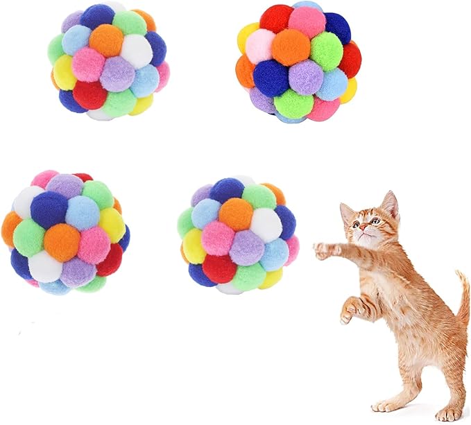 Cat Toy Balls 4PCS - 1.75" Plush Washable Balls for Kittens | Ultra-Soft Chew Toys, Noiseless Interactive Play, Durable Fuzzy Cat Toys for Indoor Cats with Vibrant Colors.