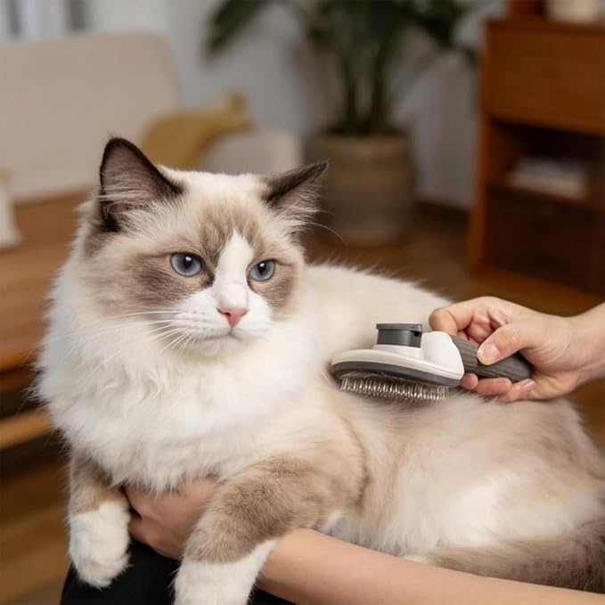 Cat Brush & Deshedding Dog Brush for Shedding and Grooming, One-click Hair Removal, Skin-Friendly Pet Grooming Tool for Cats and Dogs, Easy to Clean, Grey