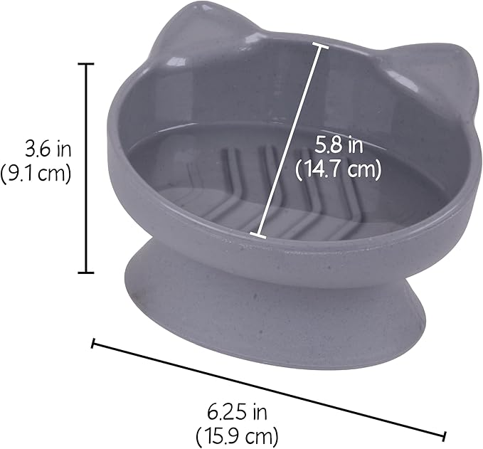 Kitty City Elevated Slow Feeder Cat Bowls (Set of 2), Whisker-Friendly Raised Cat Food Dishes with Ridges, Helps Reduce Fast Eating & Digestion Issues, Dishwasher Safe, 10.8 oz – White & Gray