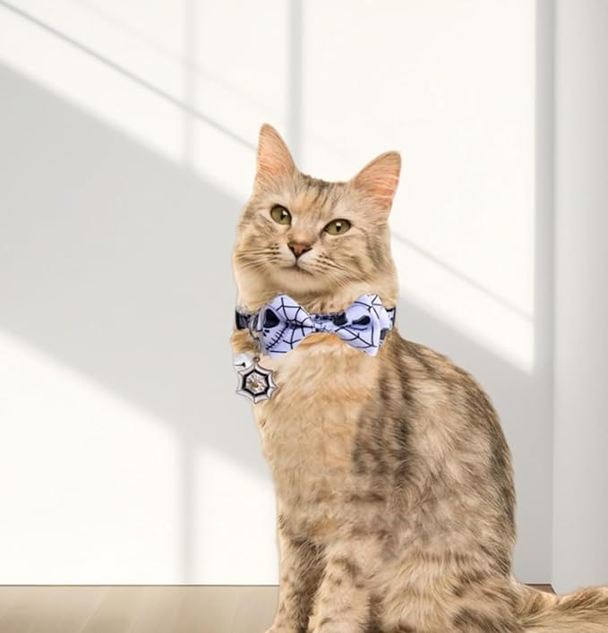 Pocoukate Cat Collar with Bells, Kitten Collar with Bell Breakaway Safety Buckle, Adjustable Kitten Collar for boy Girl Cats, Perfect Pet Supplies, Halloween Elements