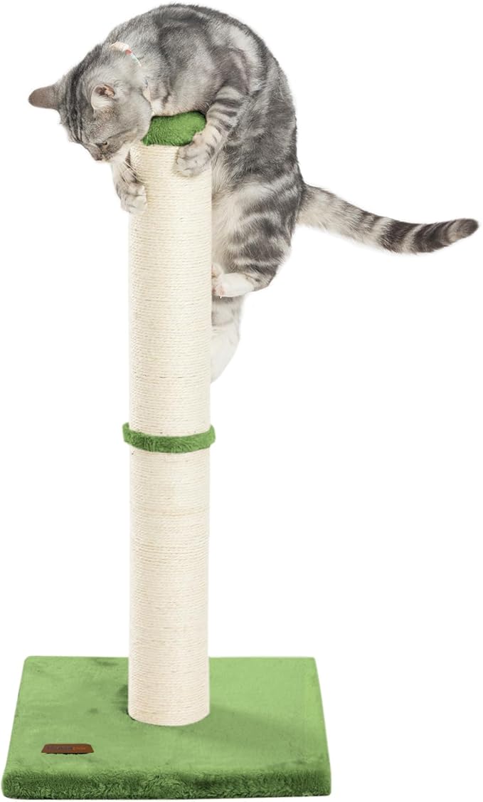 Karolpar 34inch Cat Scratching Post with Natural Sisal Rope 4.3Inch Large Diameter Scratcher Post Tree for Indoor Cats Green