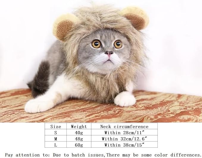 Lion Mane Costume for Cats and Small Dogs, Adjustable Washable Pet Dress with Ears for Halloween Christmas Easter Festival Party Activity(Small)