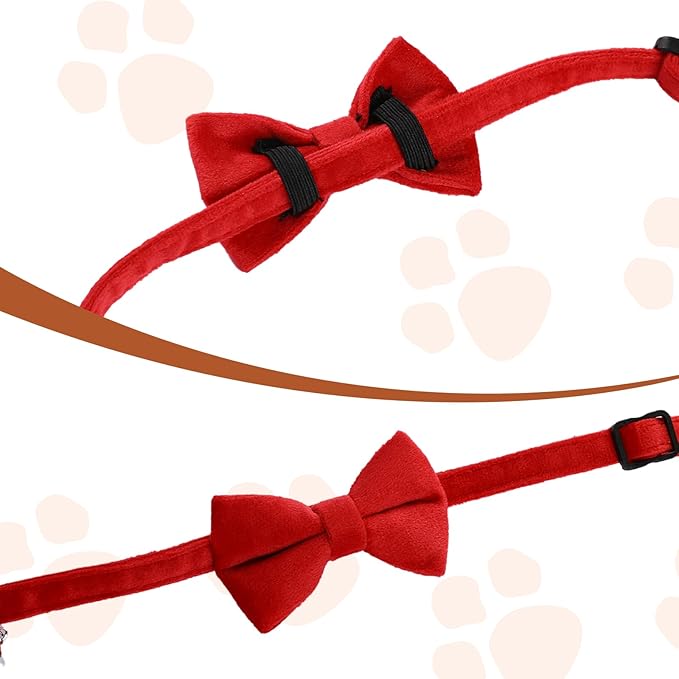 Mozeat Lens 2 Pcs Velvet Cat Collar Cute Cat Bow Tie Collar for Boy Cats Breakaway Kitten Collars with Bell Adjustable Puppy Bow Tie Collar Personalized Collars for Small Pets