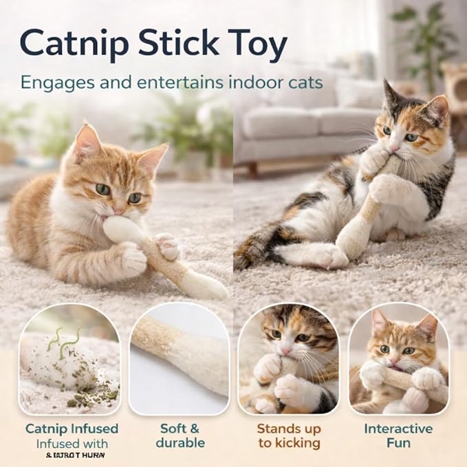 Cotton Swab Cat Toys with Catnip, 6 Pack Catnip Toys for Indoor Cats, Giant Kitty Kicker Plush Chew Sticks, Durable Felt Interactive Cat Toys for Kittens and Adult Cats (Orange)