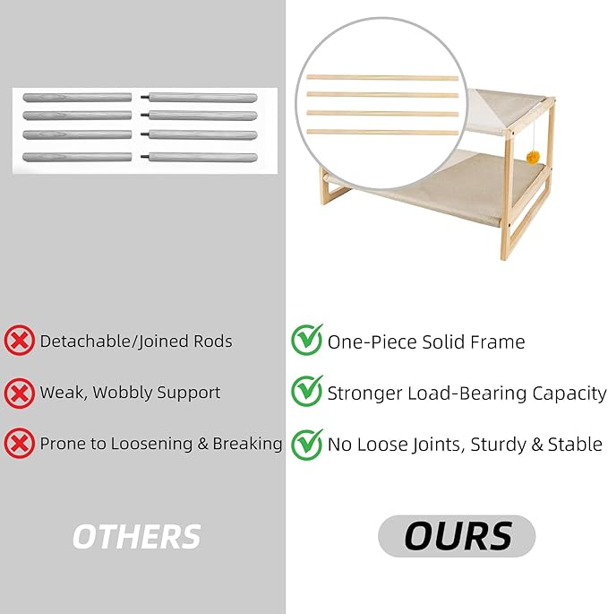 2 Layer Cat Hammock Bed, Pine Wood Bunk Bed for Cats with Removable Washable Cover, 45 lbs/Tier Capacity, Elevated Pet Bed Includes Tools & Toys (23.6" x 16.5" x 13")