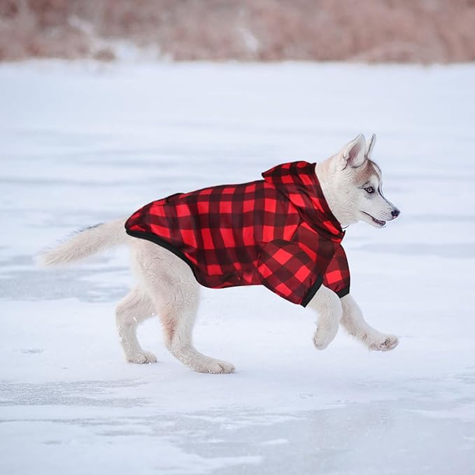 Plaid Dog Sweaters Hoodies Sweatshirts for Dogs Cats, Warm and Soft Cold Weater Coats for Christmas (Red, Medium/Large)