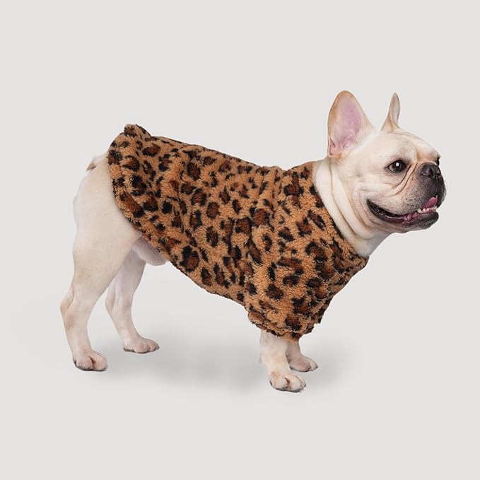Leopard Print Dog Sweater – Stretchy Fleece Dog Turtleneck Sweatshirt for Puppies & Cats, Soft & Warm Pet Winter Clothes for Small, Medium & Large Dogs (Coffee Brown, Large)