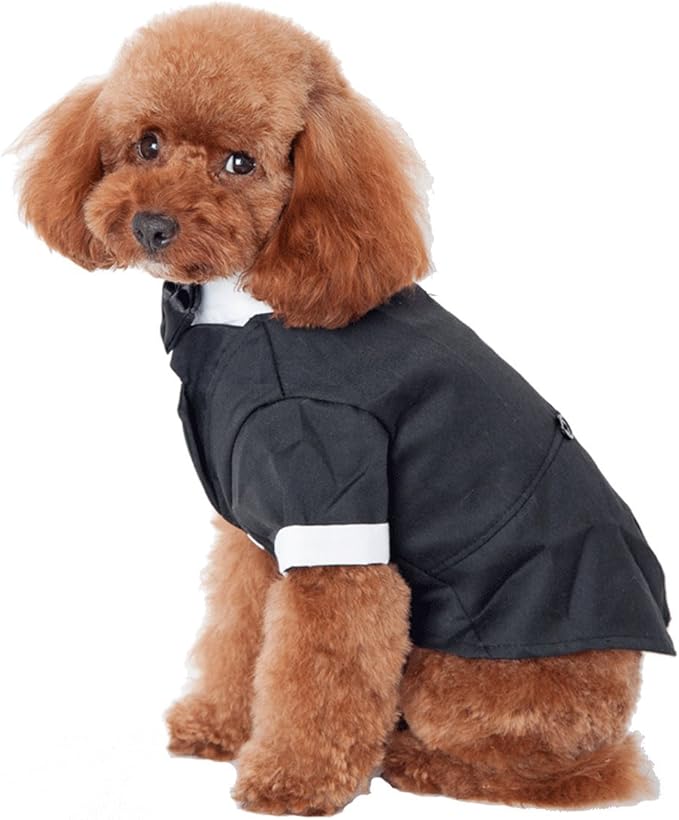 GabeFish Pets Wedding Jackets Suit for Dogs with Bow Tie Puppy Cat Formal Clothes Shirt Tuxedo (Black, M (Chest 15.3in/39cm)