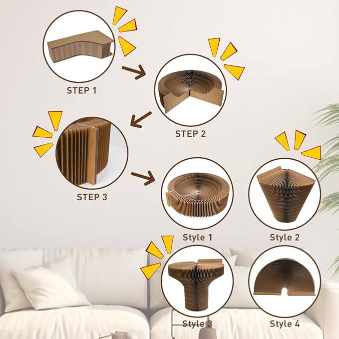 Cat Bed Scratcher Lounge - Cardboard Collapsible Pet Scratching Pad, Round Cat Scratch Nest for Indoor Big Large Kitty Kitten
