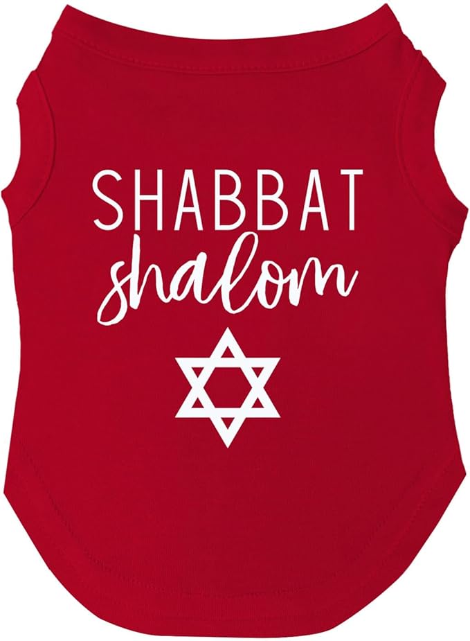 Shabbat Shalom Dog Tee Shirt | Sleeveless | Sizes for Puppies, Toys and Large Breeds (Red, X-Large 75)