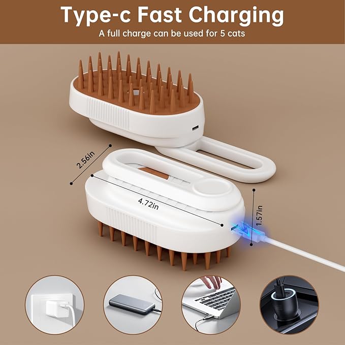 Cat Steam Brush, 3 in 1 Steam Comb for Shedding Dog Pet Hair Cleaning Brush Comb for Spray Dog Grooming for Long & Short Haired Pets – Pet Spritz Defur Comb