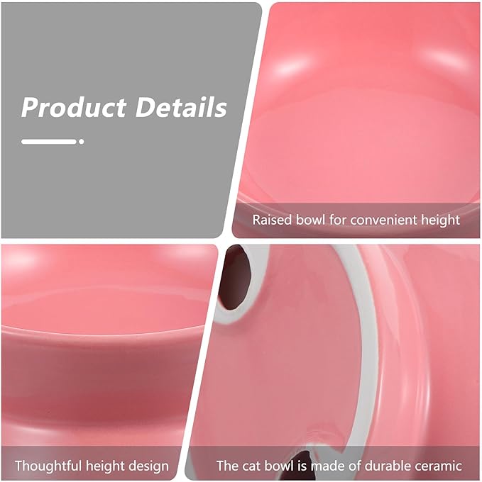 Ceramic Elevated Cat Bowl Tilted Raised Pet Feeder Bowl Neck Protection Non-Slip for Indoor Cats Feeding and Watering Random Color