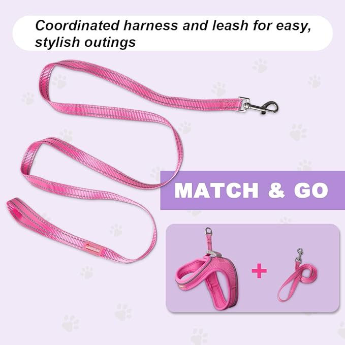 Cat Harness and Leash Set,Escape Proof Kitten Harness,Step in Adjustable Soft Lightweight,Easy Control,Reflective Strips Comfortable for Walking Travel(Pink,M)
