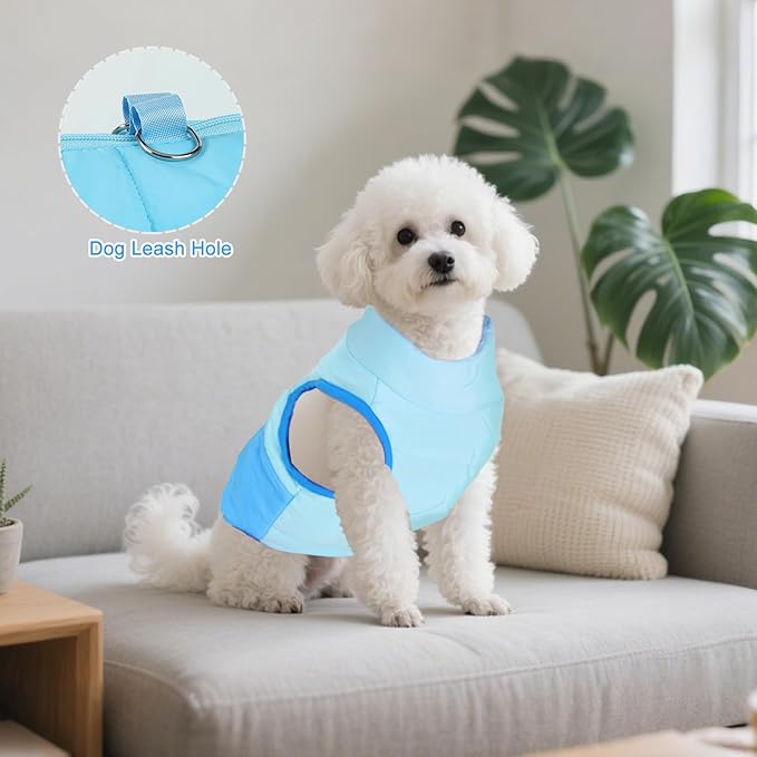 Winter Dog Coat with Leash Ring, Warm Jackets Puppy Cold Weather Coats Pet Clothes Cat Outfits for Small Dogs (Blue+Dark Blue, X-Large)