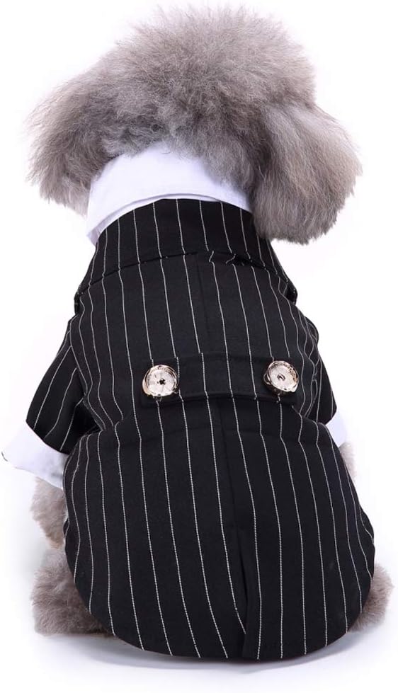 GabeFish Pets Wedding Jackets Suit for Dogs with Bow Tie Puppy Cat Formal Clothes Shirt Tuxedo (Striped, M (Chest 15.3in/39cm)