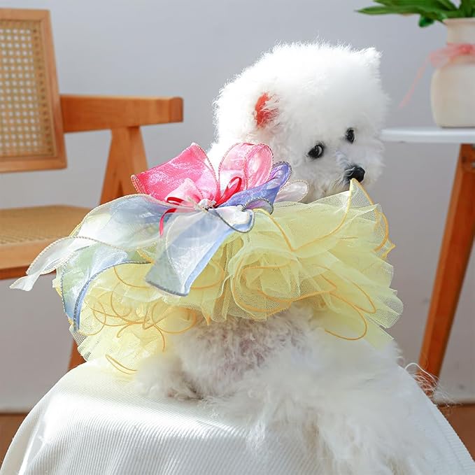 ANIAC Elegant Dog Dress for Small Dogs Girls, Bow Knot Puppy Clothes Female, Cat Princess Tutu Dress, Formal Pet Pary Outfit for Wedding Birthday Valentines (Yellow, Small)