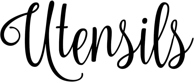 Utensils 5w x 2h Label | Kitchen Pantry Organization | Die Cut Vinyl Decal | Black Fancy Font (Sticker Only)