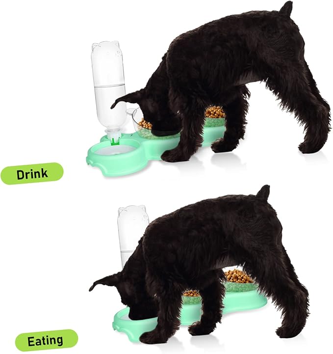 BESTonZON 3-in-1 Multifunctional PET Bowls for Food and Water Double Plastic Bowls with Automatic Water Bottle Feeding Solution for Small Cats and Dogs