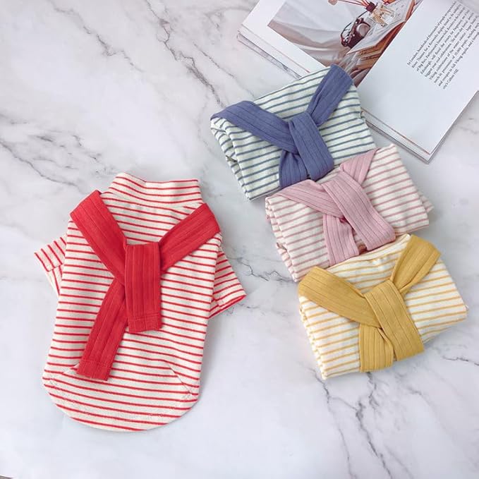 Soft Puppy Stripe Dog Shirts Pet Apparel Cat Tee Dog Sweatshirt Pet Breton Top Pet Clothes for Small Dogs (Orange Red, Small)