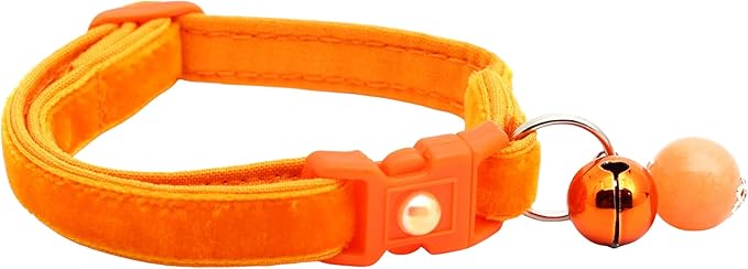Velvet Cat Collar with Bell | Safety Breakaway Collar | Adjustable Large Size or Kitten Collar (Orange, Large(10lbs & Up))