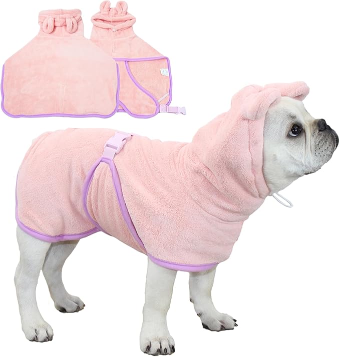 Pet Bathrobe for Dog Cat Absorbently Quick Drying Coat Cute Dogs Bath Towel Hooded Robe Adjustable Collar & Belly Strap for Pool Beach (Pink, X-Large)