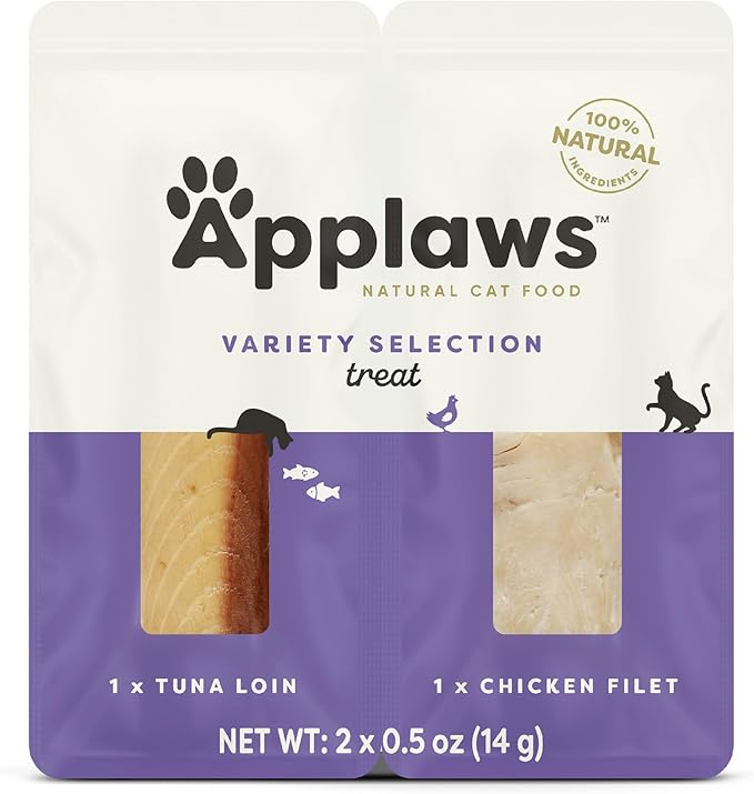 Applaws Natural Cat Treats, Grain-Free, High-Protein Whole Chicken & Tuna Loins, Single-Ingredient Healthy Snack for Cats (12 x 1.06 oz Loins)