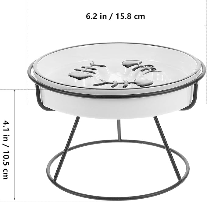 Ceramic Slow Feed Cat Bowl with Elevated Stand, Whisker-Friendly Raised Pet Feeder for Small Dogs and Kittens, Black Anti-gulping Food Tray for Indoor Use