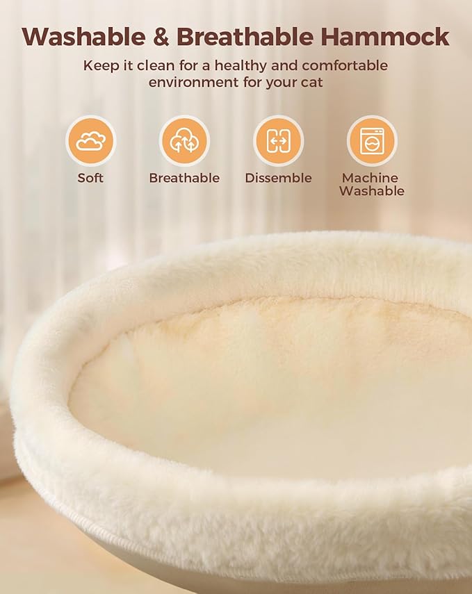 Petcozife Cat Desk Bed, 16"x16" Sturdy Rotating Cat Bed for Desk with Removable Washable Soft Fabric Hammock Cover, Stable Holds Up to 50 lbs, Space Saving Cat Perch for Home Office, Game Table