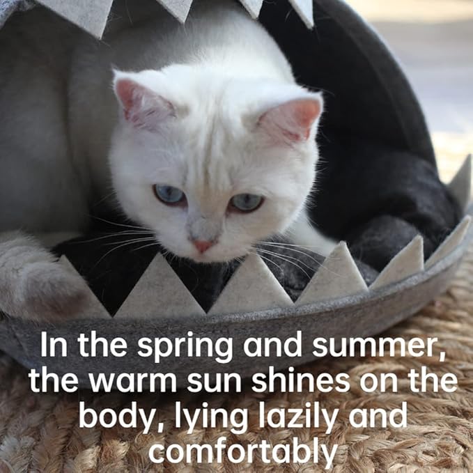 Cat Nest Shark-Shaped Cat Bed Cute and Comfortable Semi-Enclosed Pet Cat House with Removable and Washable Cushions Suitable for Spring and Summer Small Cats and Dogs Pet Sofa Bed