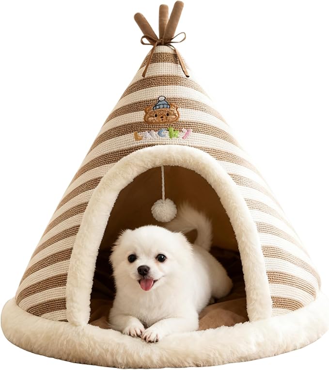 Teepee Cat Bed - Cave House Tunnel, Comfortable Kitten Lounger, Plush Small Pet, Warm Play Tunnel, Multi-Purpose Pet Accessory, Soft Furniture Resting Spot | Cave Cat Bed for Indoor Outdoor Wi