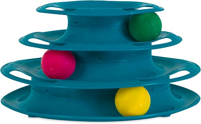 Pet Zone Busy Ball Three Tier Cat Tower Plastic Rattle Toy Fun Cat Toy with 3 Balls for Hunting Instincts,