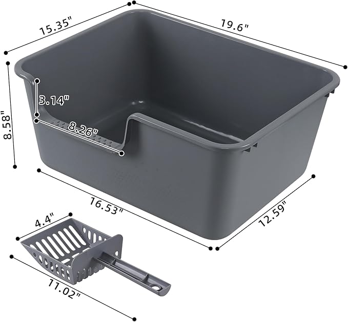 4 Packs Litter Boxes with High Sides, 19.6" Lx15.35 Wx8.6 H Multi Cat Litter Pan for Kitty, Litter Box for Big Cats, Anti-Splashing, Easy to Clean (Grey)